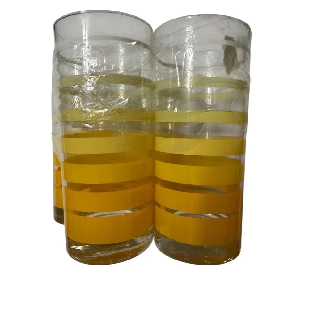 Glass Vintage Set of 4 Yellow & Amber Striped Highball Glasses – Mid Century Ret